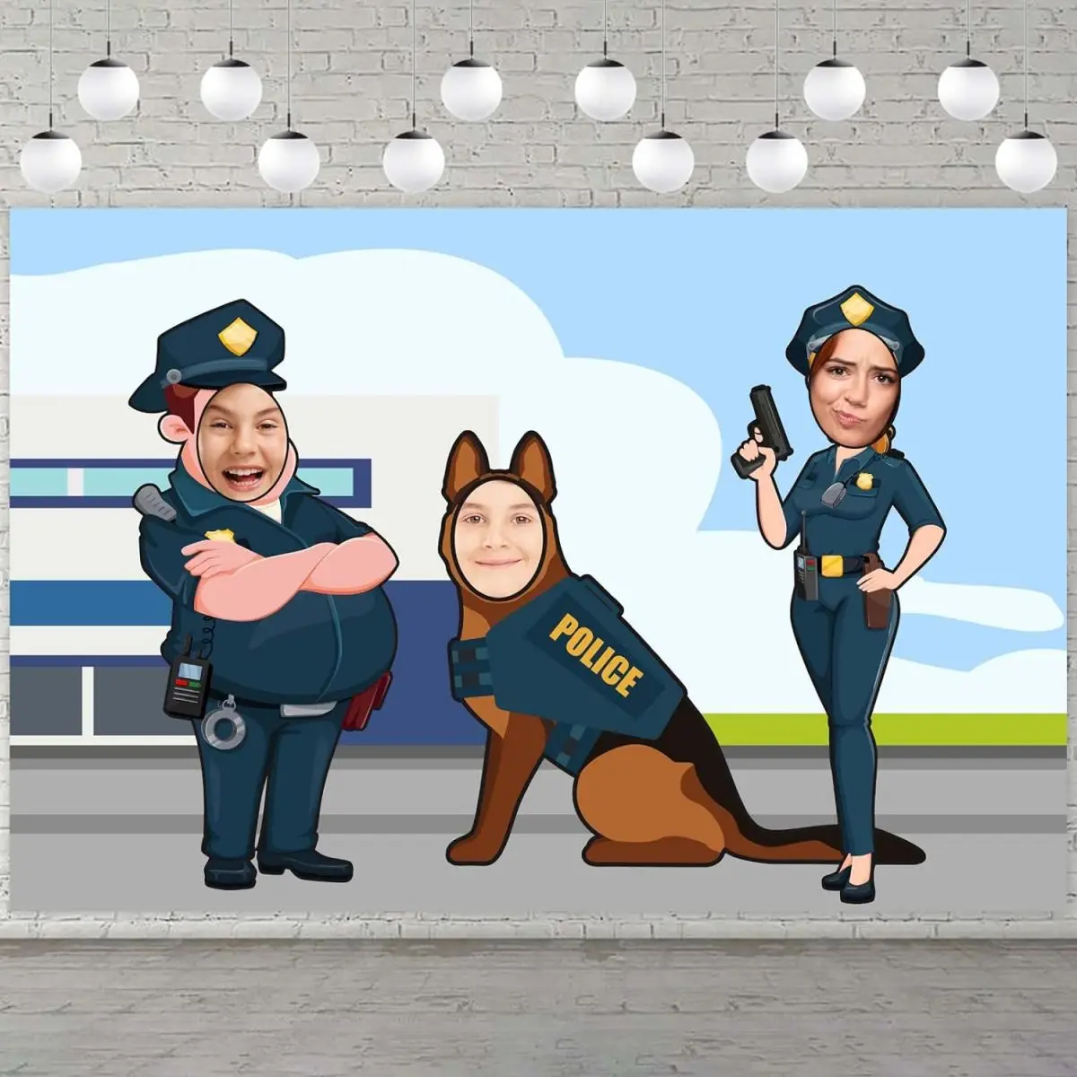 경찰관 유니폼 사진 배너 배경 배경, 놀이 파티 게임, 대형 경찰견 얼굴 사진 부스 소품, 경찰 테마  Best Top5