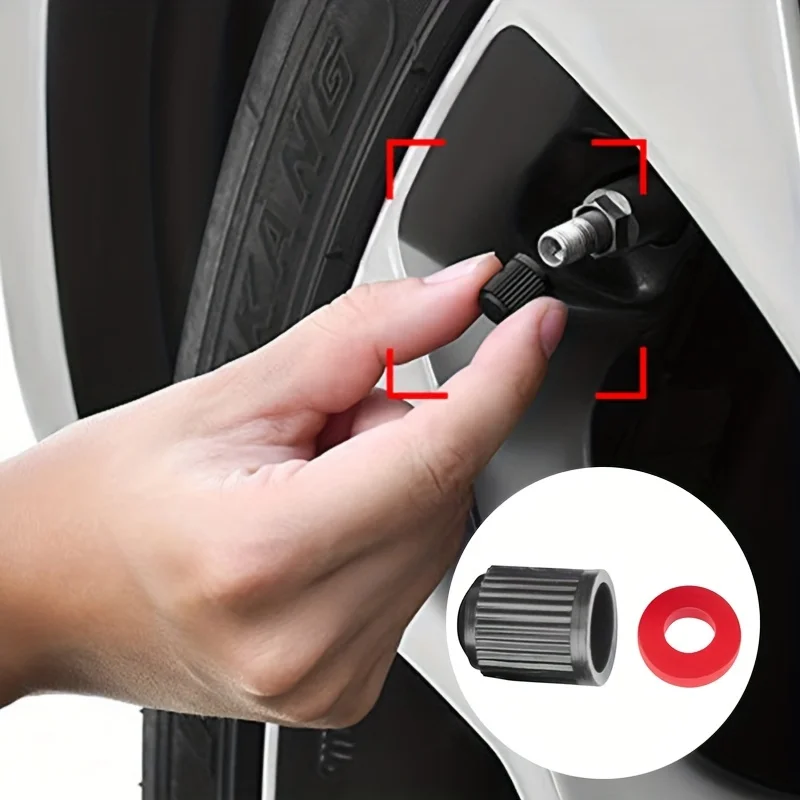Sleek Black Universal Tire Valve Stem Cap with O-Ring