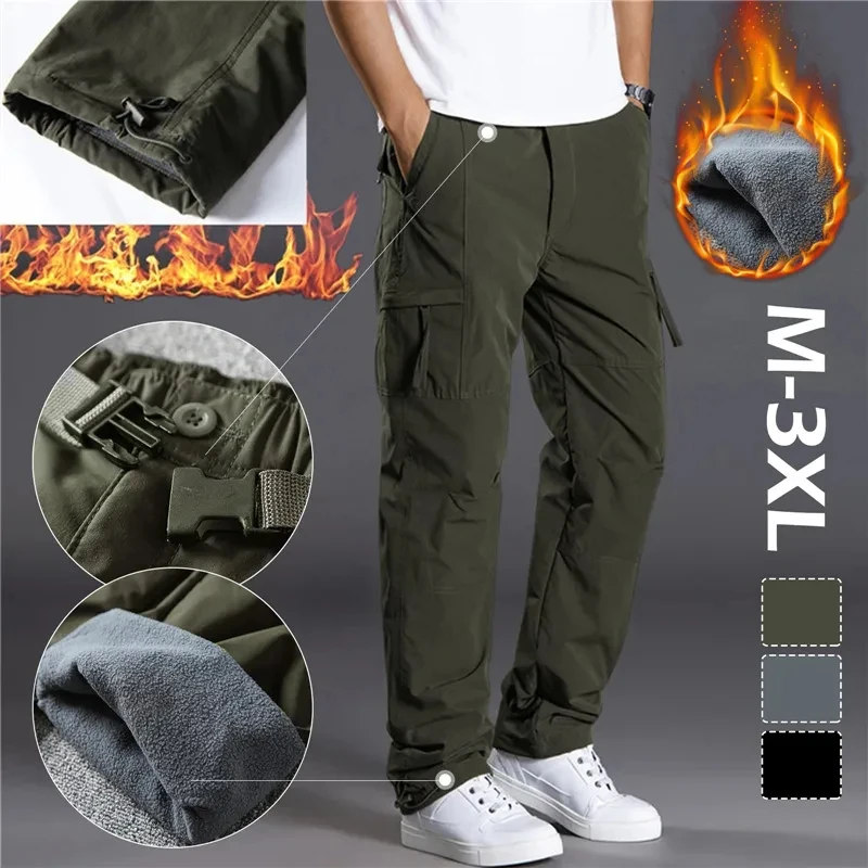 New-Cargo-Pants-Men-S-Plush-Warm-Straight-Oversize-Clothing-Solid-Grey ...