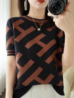 100% Cotton Short-Sleeved T-Shirt Women's Summer Knitwear Fashion New Slim-Fit All-Match Sweater Top Women's Tide SMY D33 1