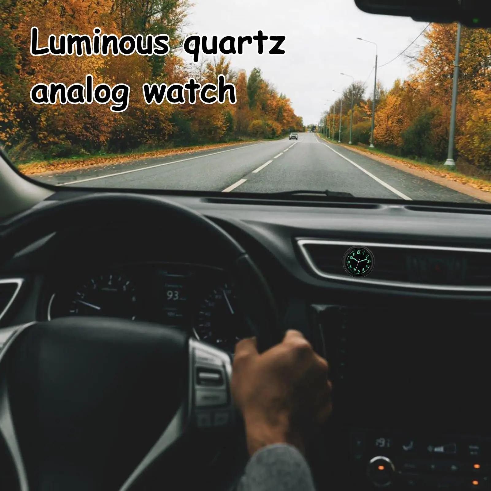 Compact Analog Quartz Dashboard Clock with Adhesive Mount