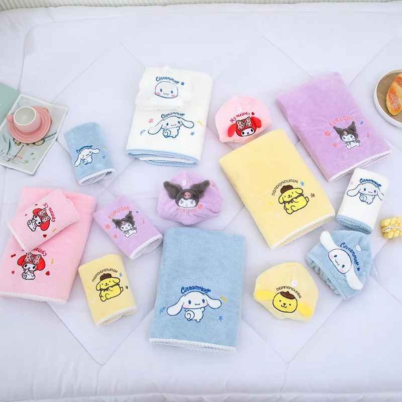 

Cartoon Sanrioed Anime Kuromi Cinnamoroll My Melody Girl Bath Towel Towel Dry Hair Cap Coral Velvet Bath Suit Soft Water Uptake