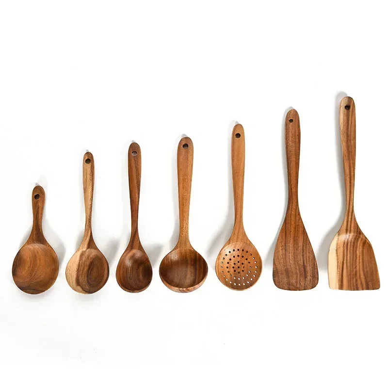 Thailand Teak Natural Wood Tableware Spoon Rice Colander Soup Skimmer Cooking Soup Spoons Scoop Kitchen Set Tool wooden spoon
