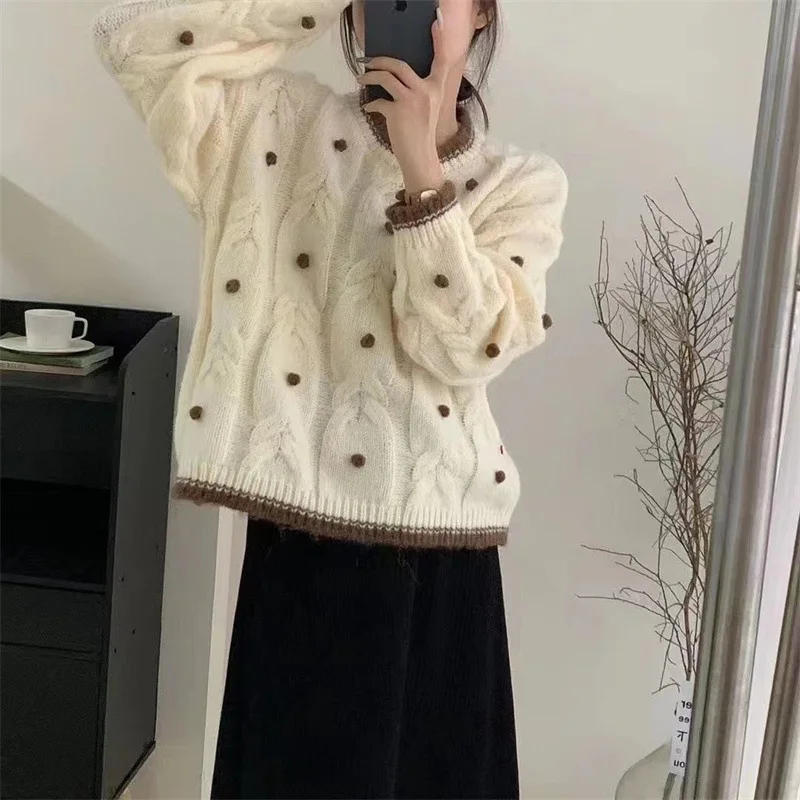 

Gentle soft waxy sweet sweater women's autumn new contrast design long sleeve sweater top
