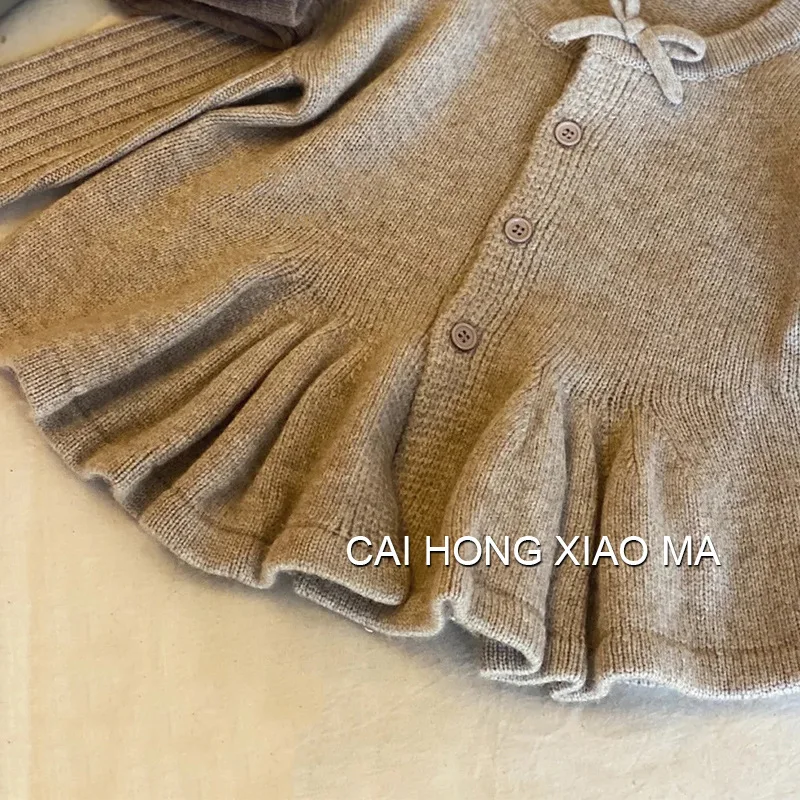 Kids Long Sleeve Warm Coat Girls Round Neck Single Breasted Cardigan Autumn Winter New Children Knitted Cute Sweater 12M-6Y