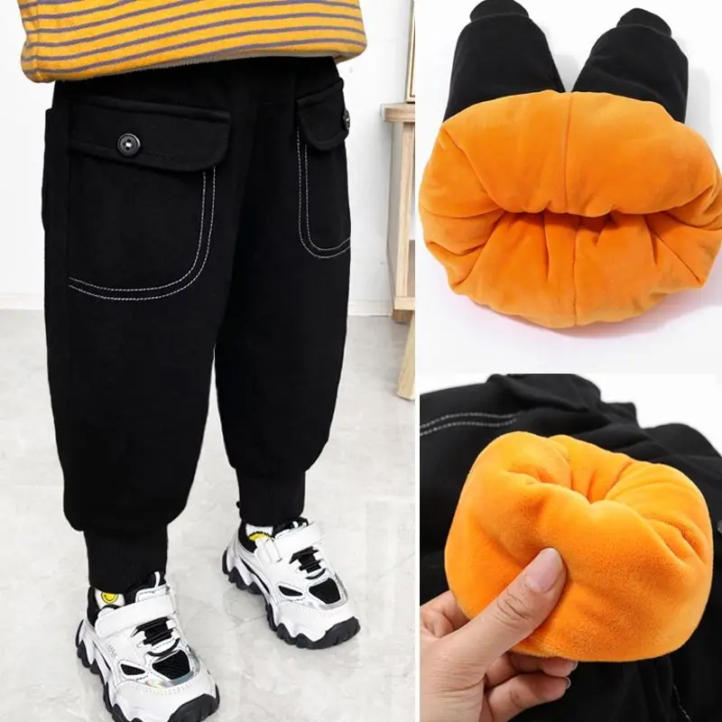 

Winter Kids Fleece Solid Sweatpants Boys Thick Jogger 1-6Y Young Child Casual Clothing Autumn Girls Sport Trousers Warm Leggings