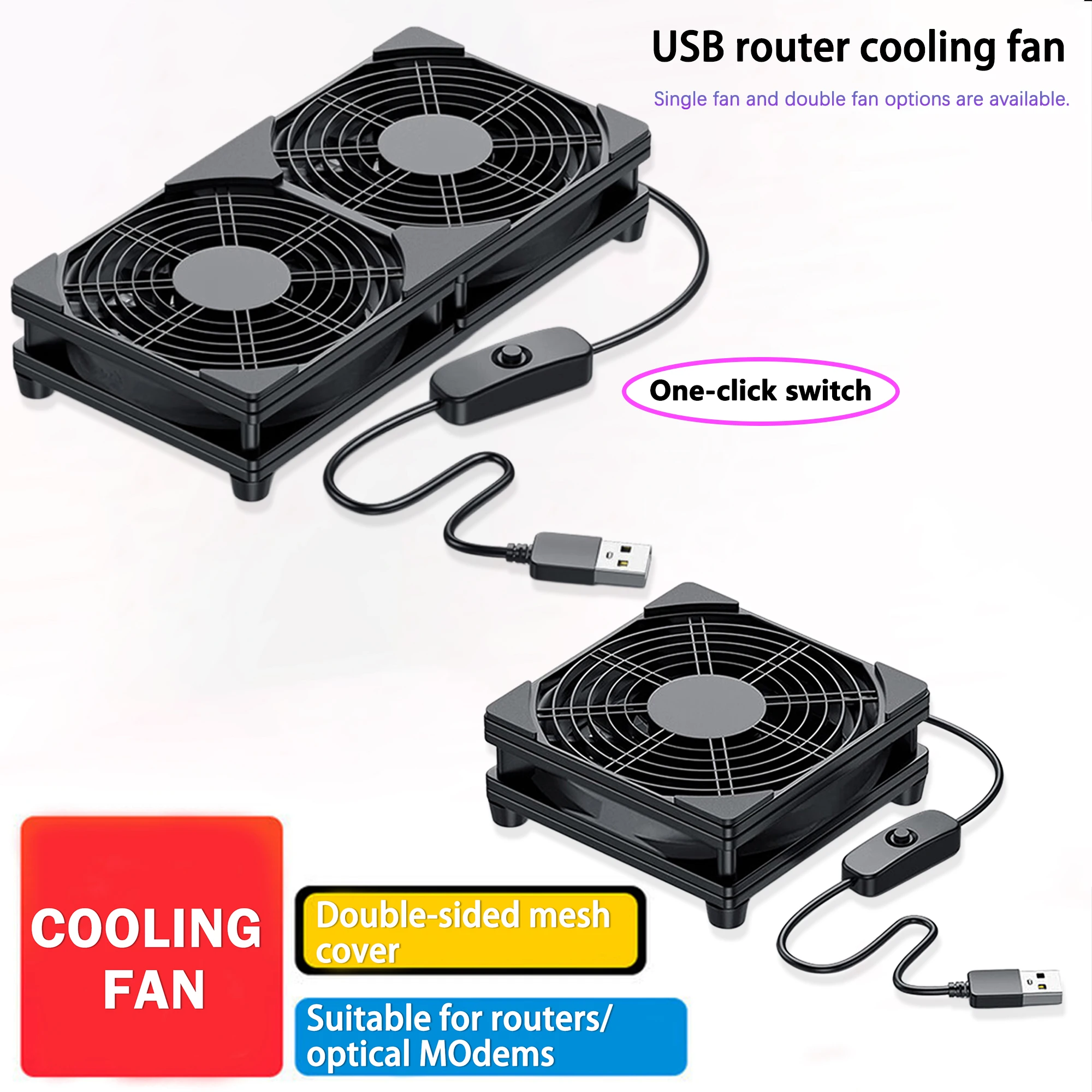 Dual USB-Powered Cooling Fan with One-Key Switch - Quiet Base for Enhanced Device Cooling