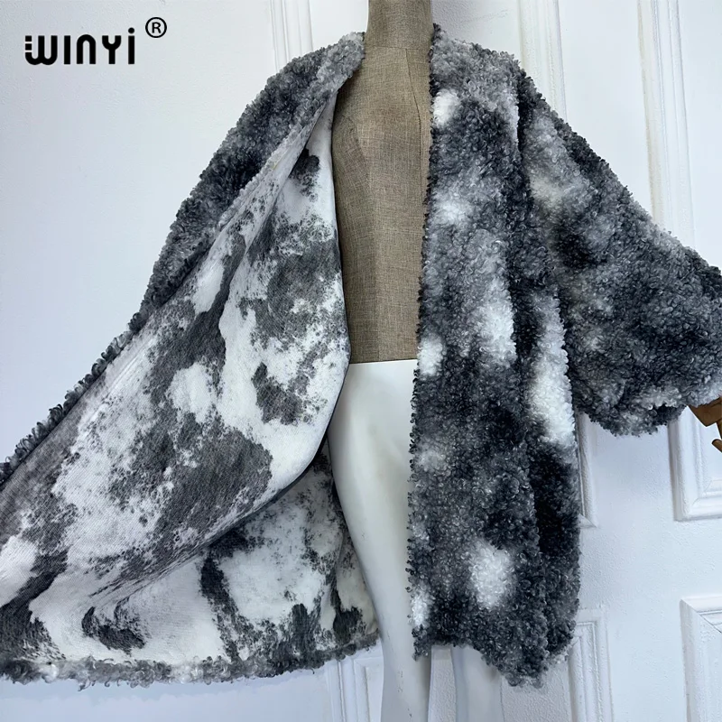 WINYI Tie-dyed loose cardigan winter coat Africa kimono Middle East fashion abaya dubai luxur winter outfits for women overcoat