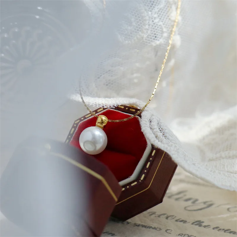 316L Stainless Steel Elegant One Shiny Pearl Necklace Female Minimalist Temperament French Exquisite Wedding Jewelry No Fading 3