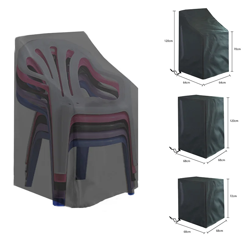 Chair Cover Patio Furniture Cover Chair Dust Cover 3 Sizes Waterproof Drawstring Black Stacked Chair Dustproof Cover Outdoor Garden Patio Furniture Protector Storage Bag