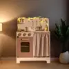Robotime Robud  Kids Play Kitchen Set Rustic Wooden Kitchen Pretend With Leaf Light String Apron for Toddlers 3+ (Rustic Style) 2