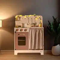 Robotime Robud  Kids Play Kitchen Set Rustic Wooden Kitchen Pretend With Leaf Light String Apron for Toddlers 3+ (Rustic Style) 2
