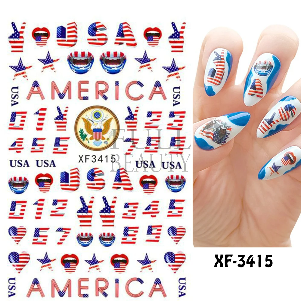 American Flag Nail Sticker 4th Of July Independence Day Design Firework Flame Sliders For Nails Manicure Accessories GLXF3401 nail stickers nail art tools nail art decoration nail decals american flag stickers