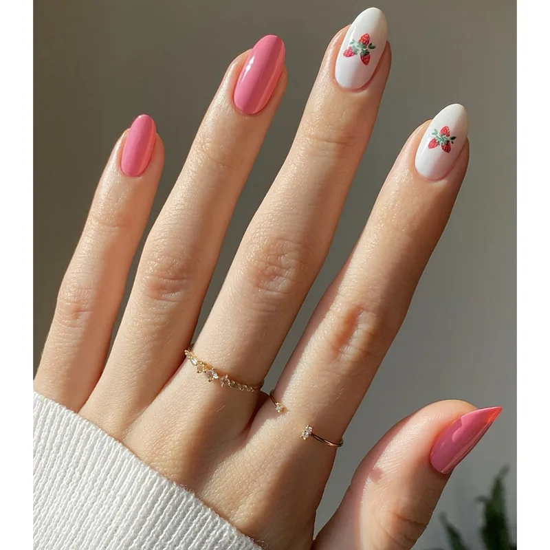 24Pcs Fake Nails Solid Nude Color Fake Nails with Jelly Glue Short Almond Press on False Nails Wearable Oval Finished Full Cover Nail Tips