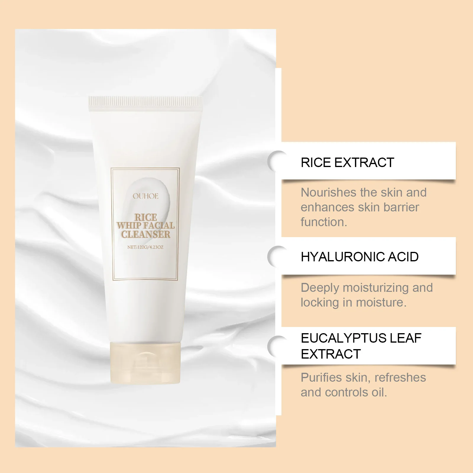 Rice Face Wash Cleanser Oil Control Purifying Cleansing Pores Moisturizing Brightening Soothing Rejuvenation Foam Glow Skin Care 5