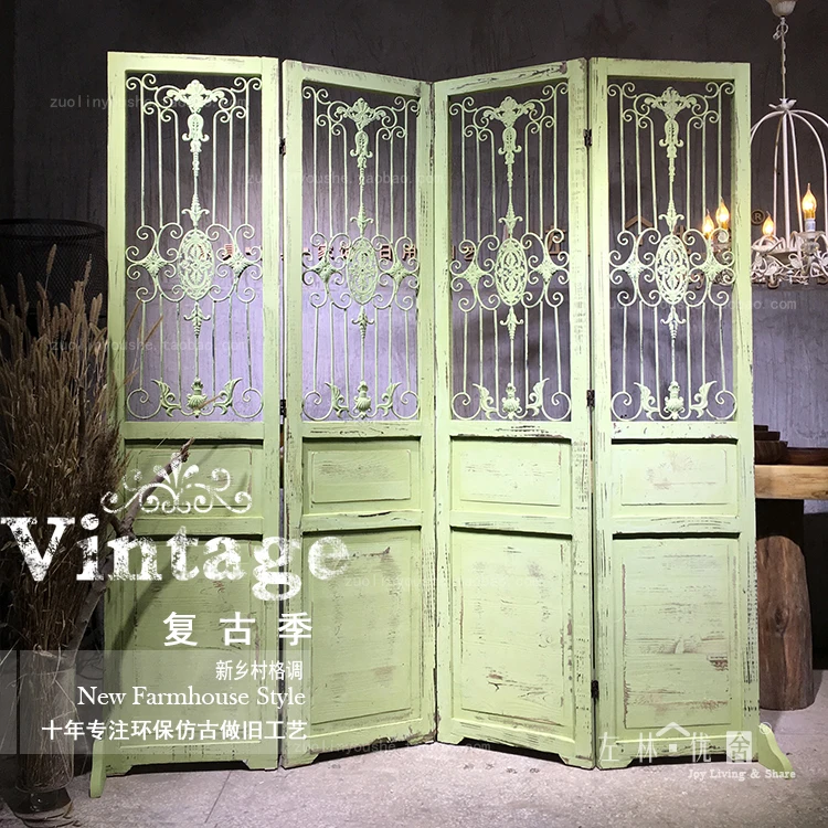 

European retro screen American solid wood old screen living room fashion hollow porch partition package delivery bracket