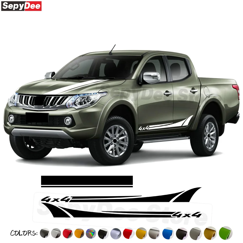 

4X4 Graphic Car Hood Bonnet Door Side Skirt Sticker for Mitsubishi L200 Triton Body Stripes Kits Vinyl Decals Car Accessories