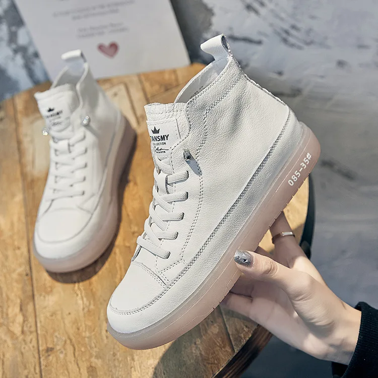 Genuine Leather Shoes for Women White Shoes Woman Vulcanized shoes Leather Casual Sneakers Women's Soft Platform Shoes Footwear
