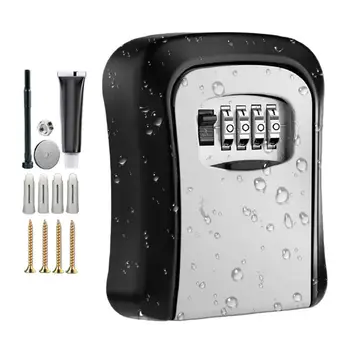 Wall-mounted Key Lock Box Waterproof Aluminum 4 Digit Combination Password Key Organizer Outdoor Key Safe Lock Box 1