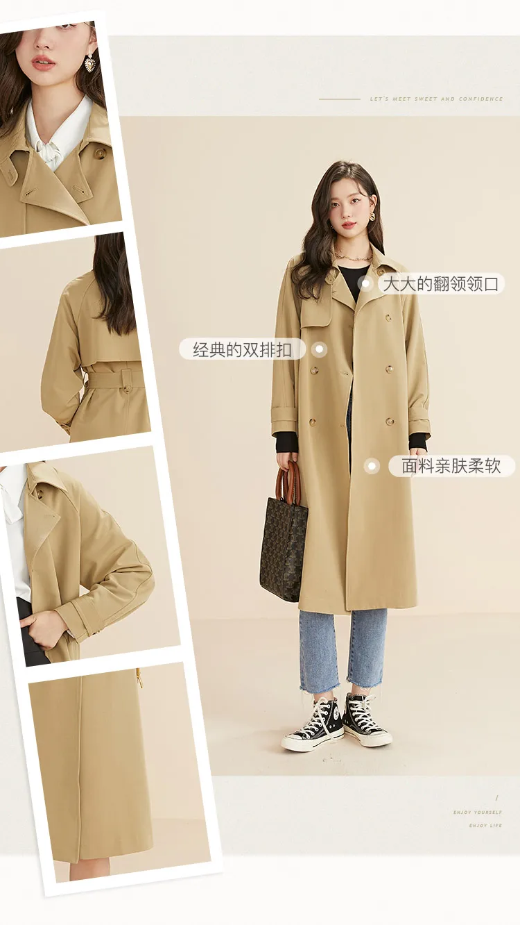 white puffer coat 2022 New Spring Autumn Women Trench Coat Double-breasted Lace-up Trench Coat Temperament Women Mid-length Windbreaker Slim Coat long bubble coat