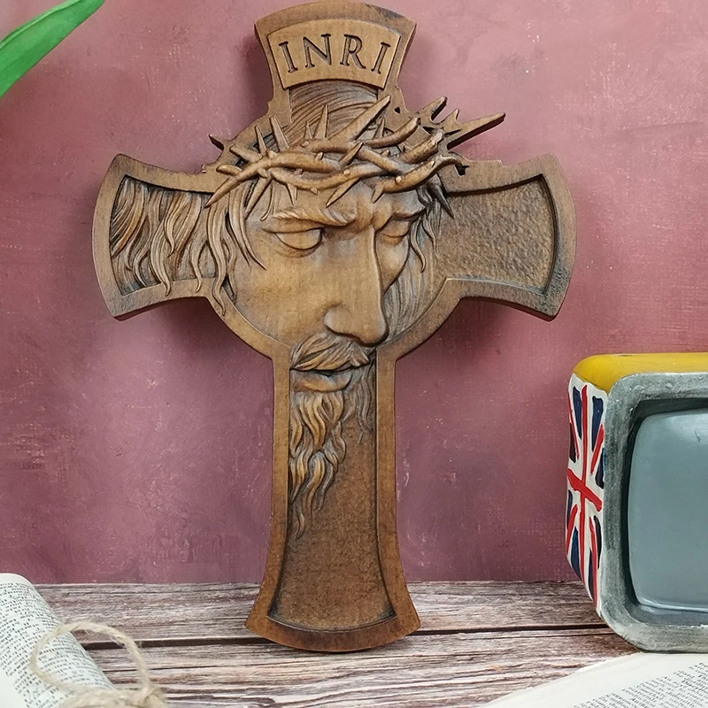 

Thorn Crown Cross Hanging Religious Figure Carving Jesus Christ Catholic Decoration Wall Decoration Christian Wooden Cross