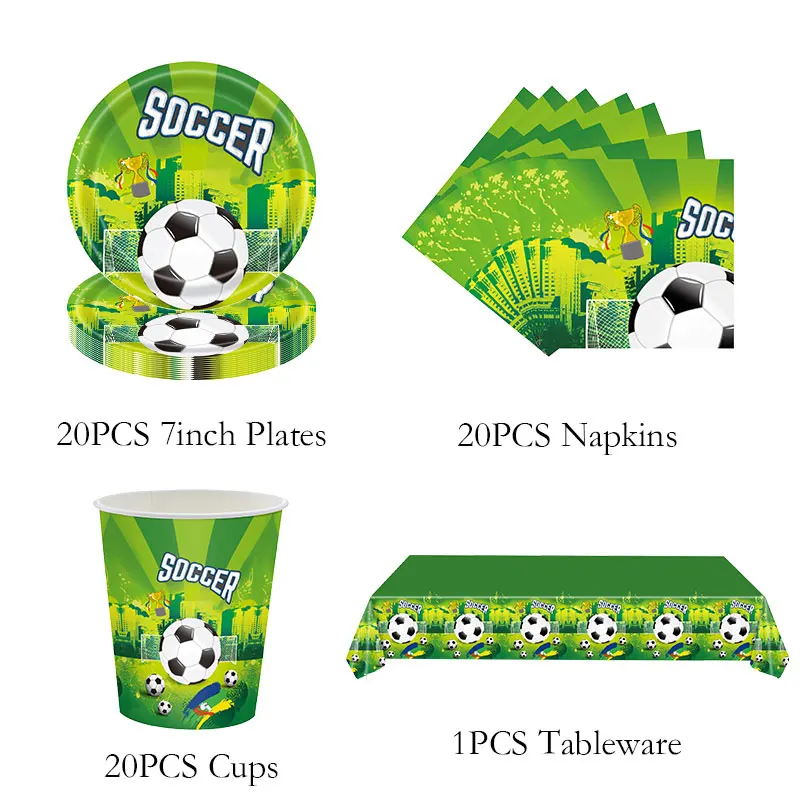 thumbnail image 1 of Decoración para fiesta de cumpleaños de fútbol, vajilla con temática deportiva de fútbol para niños, juego de vasos, platos, pancartas y globos para recuerdo de niño, 1 of 5