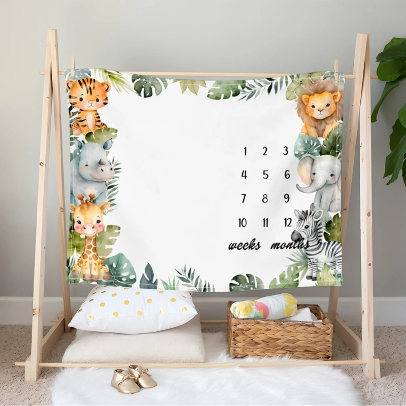 Baby Monthly Milestones Blanket Cartoon Pattern Newborns Growth Chart Comfortable X90C cotton muslin blanket cotton blanket swaddle blanket cotton gauze blanket cotton knit blanket