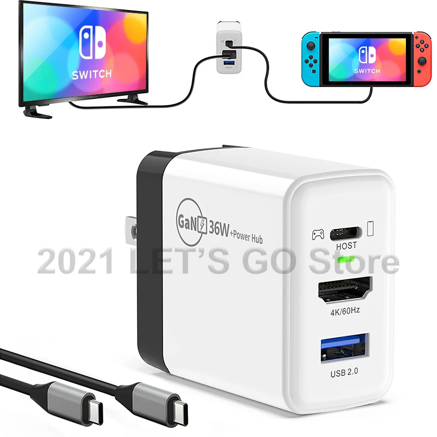 Nintendo Switch用ポータブル充電器,36W,アダプター,TVモード,4k
