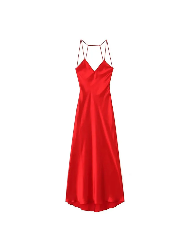 

ZADATA New Women's Backless Bright Color Versatile Slim Suspender Sleeveless Elegant Sexy Retro Party Dress