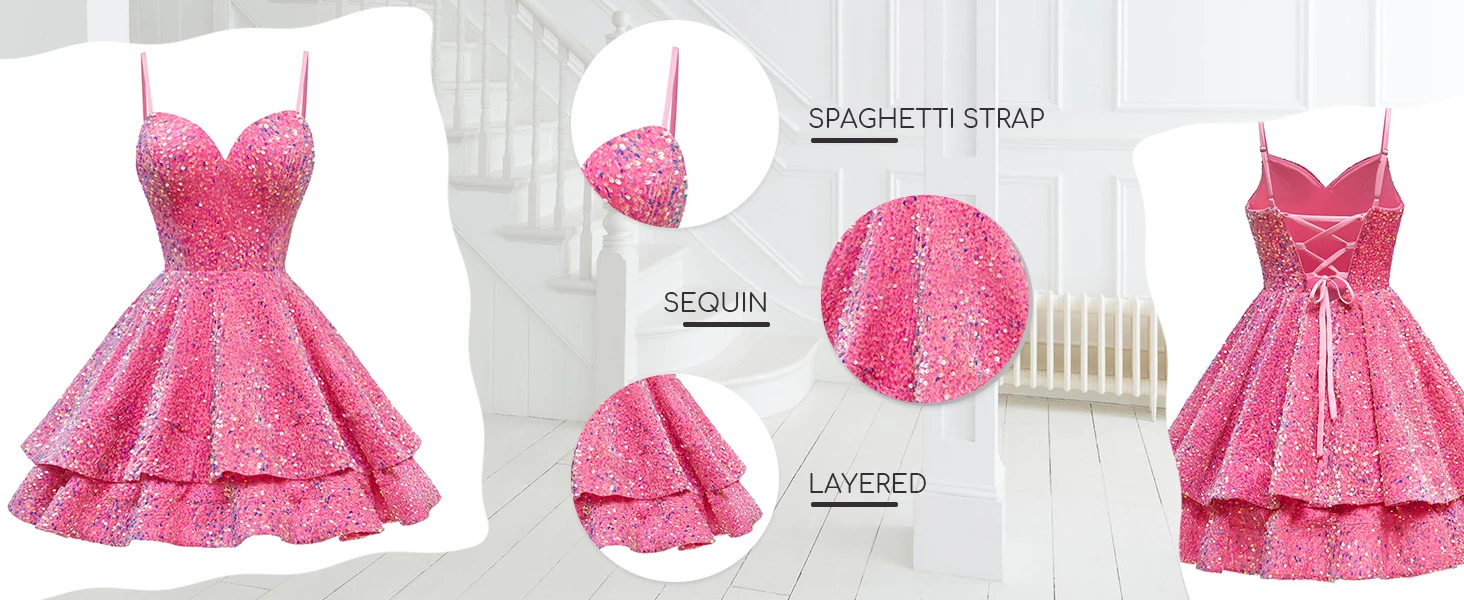 Spaghettiträger Pailletten Homecoming Kleider für Teenager Schnürung Rückenfrei Cocktail Party Club Kleid