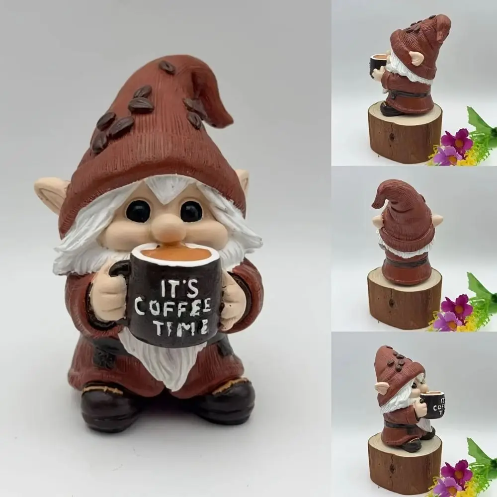 Micro Landscape Resin Coffee Gnome Figurine Cute Unique Miniature Sculpture Decorative Dwarf Statue Background Layout