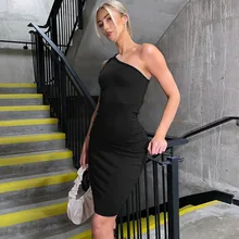 

Summer new halter straps slanting shoulder sexy hollow black slim dress y2k women clothes solid party Elegant dresses vestidos