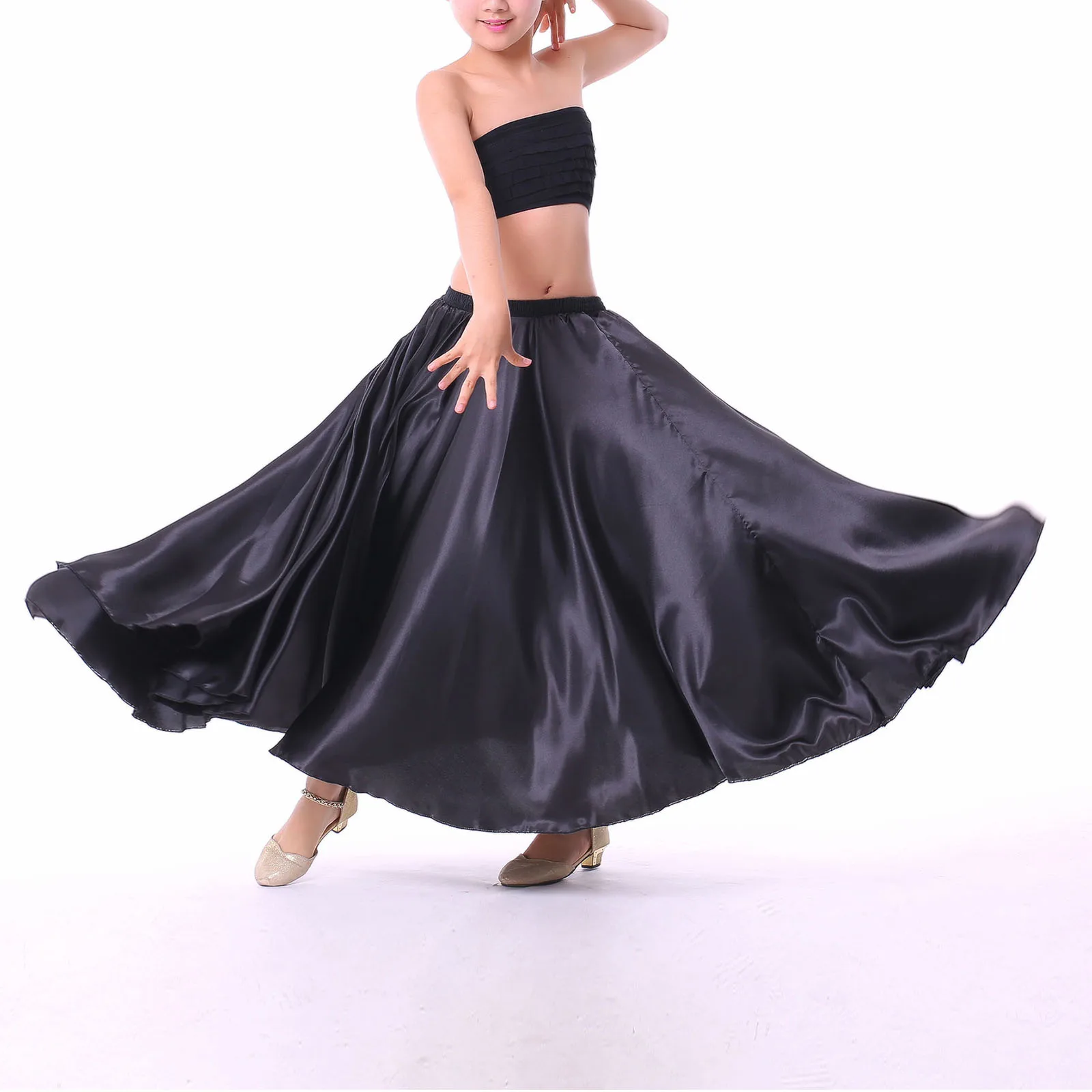 Kids Girl Spanish Paso Doble Bullfight Ballroom Latin Flamenco Tango Dance Performance Costume Chiffon 360&deg; Maxi Skirt Dancewear Women dance skirt
