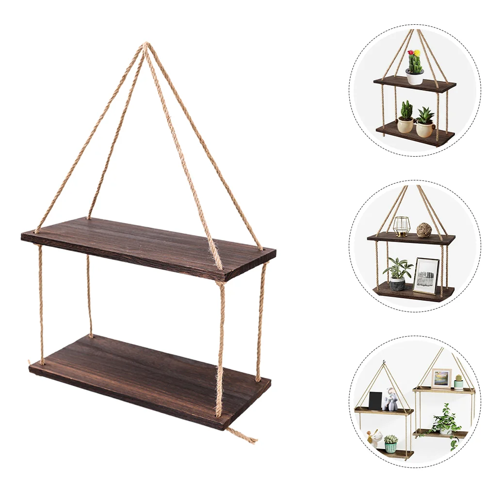 

Hanging Rack Rope Hanger Wood Floating Shelves Wall Plant Shelf Mount for Plants