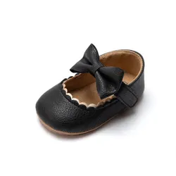 Elegant Baby Girls Bowknot Dress Shoes with Non-Slip Rubber Soles - 12-18months (Black)