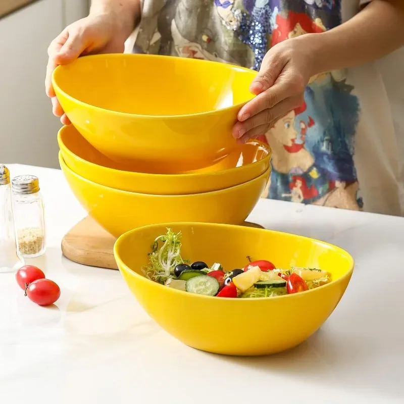 

LISM Noodle bowl Large Serving Bowls, Ceramic Salad Mixing Bowls,Oval Pasta Bowls for Soup Salad Popcorn Side Dishes