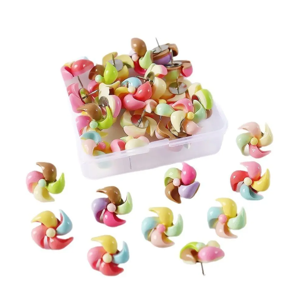 10/20/30Pcs 크리 에이 티브 풍차 모양의 푸시핀 DIY 3D 컬러 풍차 푸시핀 상자 포함 귀여운 엄지 손톱 사무실 학교 용품