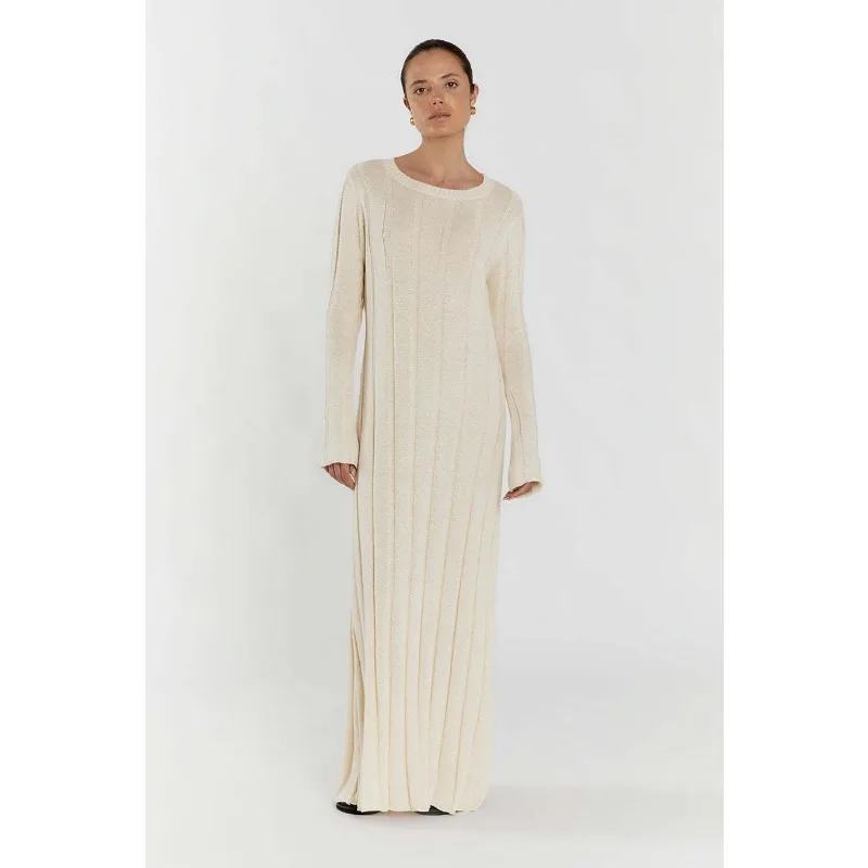 Fashion Loose High Waist Long Dress Female Long Sleeve Solid Pullover Dress Streetwear Knitwear Winter Women Maxi Dress