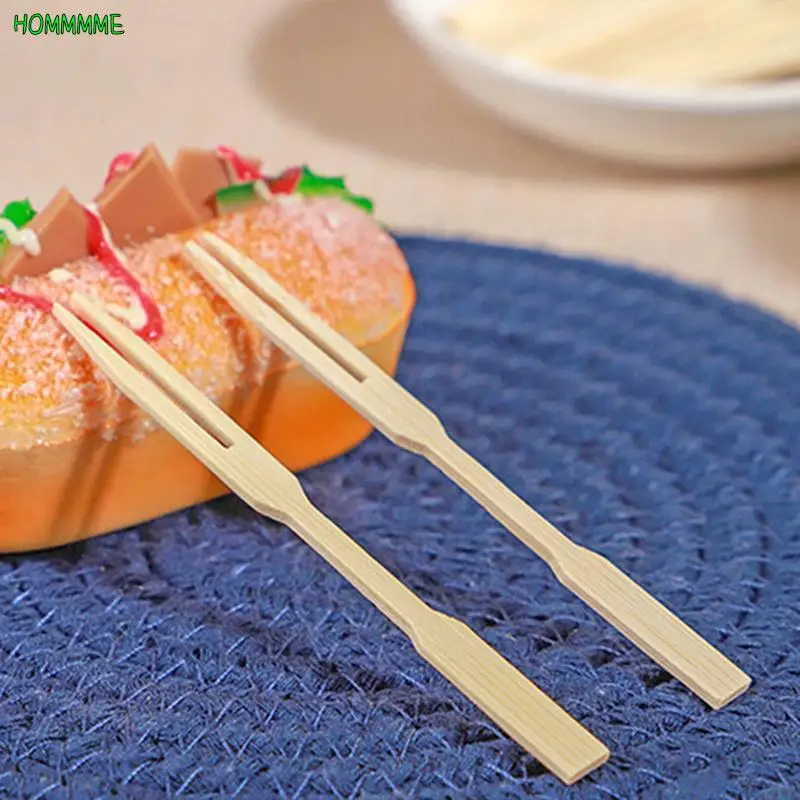 Fruit Fork 50pcs/100pcs Bamboo Disposable Wooden Fruit Fork Dessert Cocktail Fork Set Party Home Household Decor Tableware Supplies