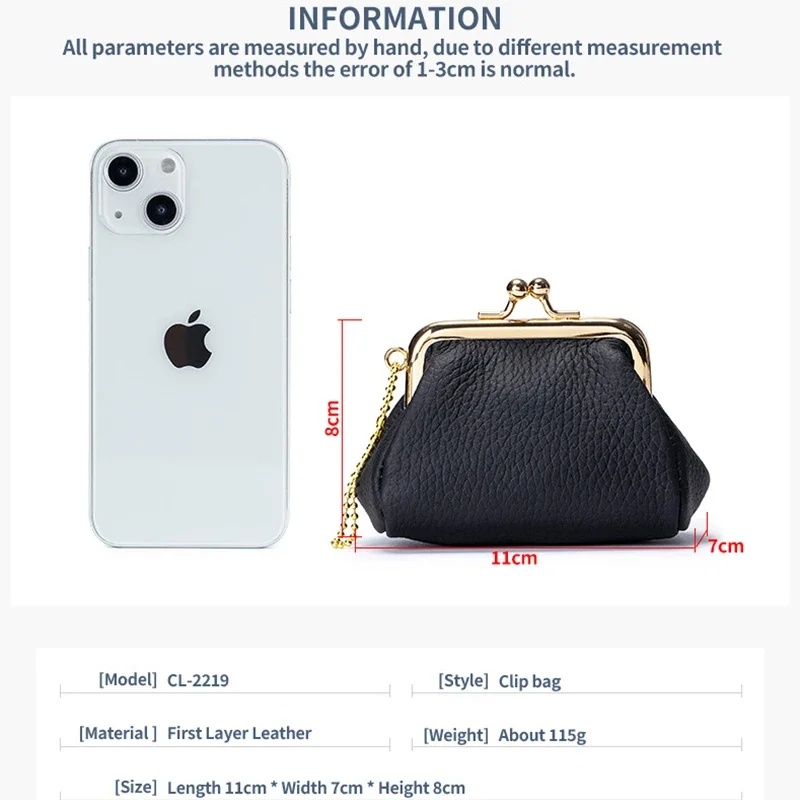 Coin Purse for Women Genuine Leather Change Pouch Clutch Wallet with Clasp Closure for Girls and Women Kiss Lock Change Purse