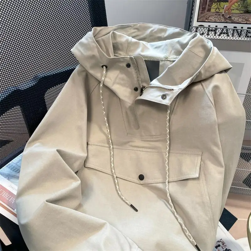 DAYIFUN Japanese Workwear Hooded Sweatshirts Women Loose High Street Casual Splicing Design Pullovers Solid Oversize Top Coat