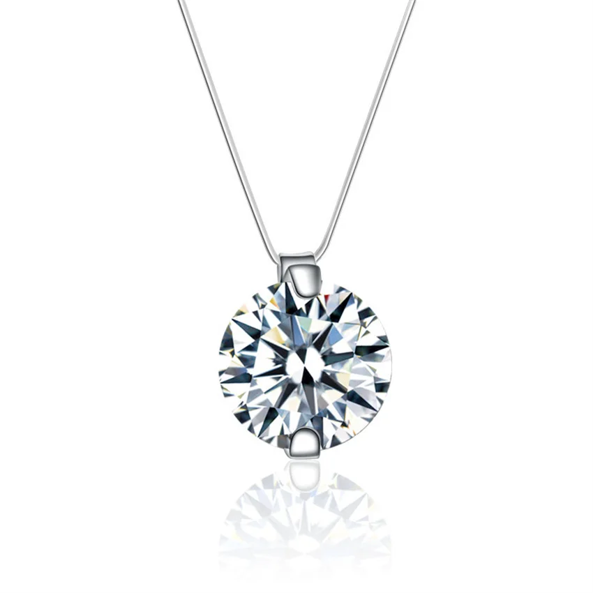 Silver necklace moissanite necklace Tbestone 1ct Moissanite Diamond S925 Sterling Silver Invisible Transparent Fishing Line Clavicle Chain Necklace Women's Jewelry