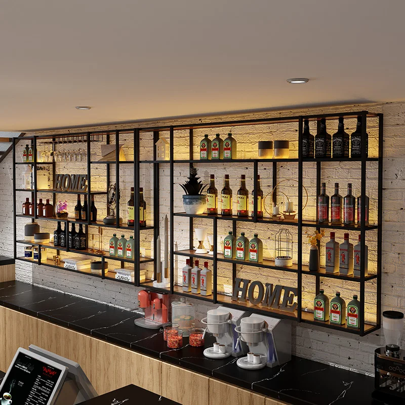 Black Display Bar Cabinet Wall Metal Modern Vertical Storage Wine Cabinet Restaurant Vino Modern Porta Bottilie Bar Supplies