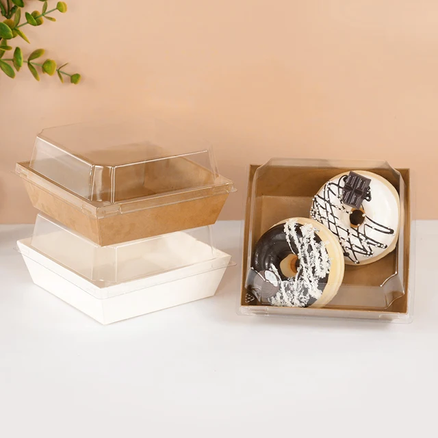 5Pcs Kraft Paper Gift Boxes with Clear Plastic Lid Cover Presents Packaging  Box Wedding Birthday Christmas Party Cupcake Packing - AliExpress