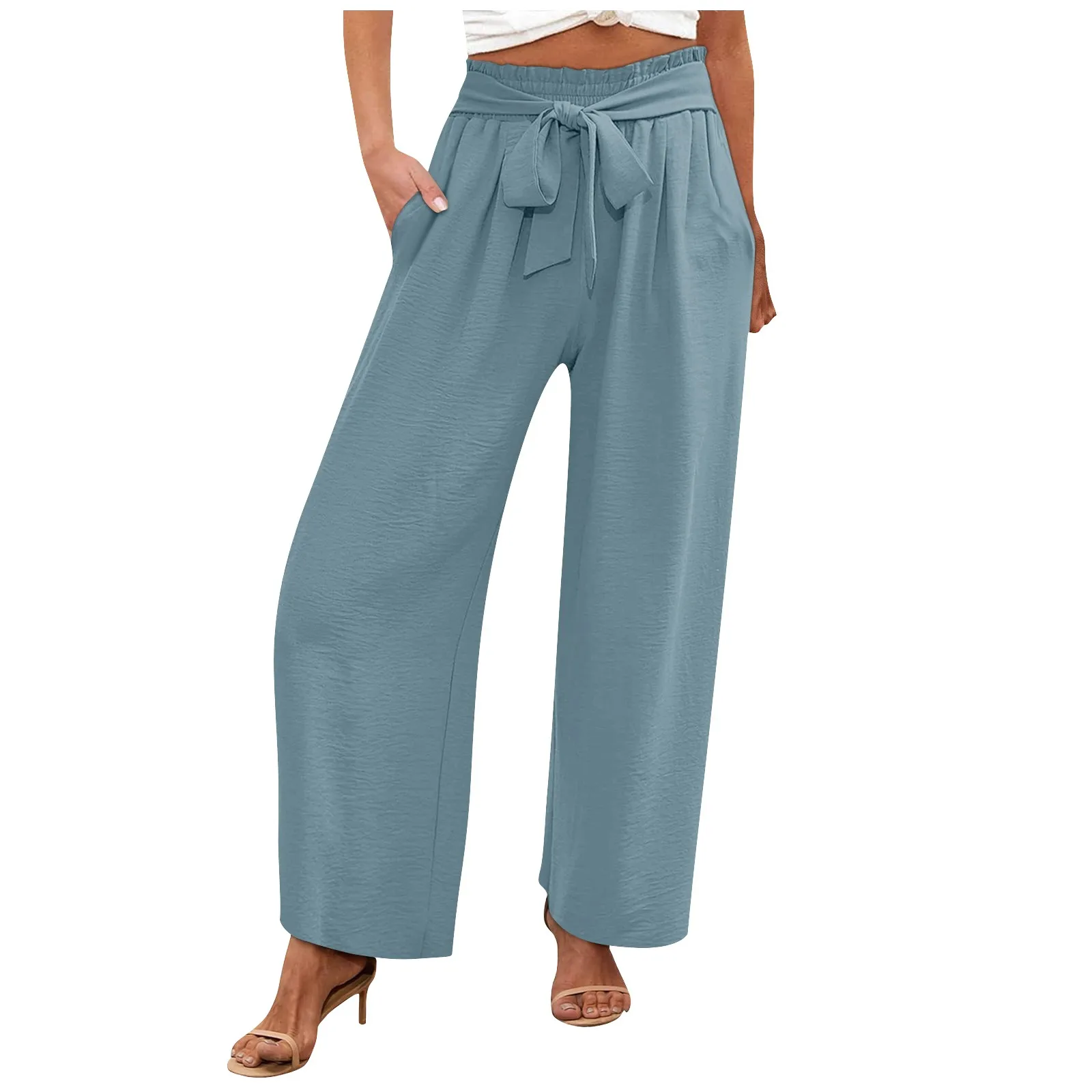 CAICJ98 Women'S Pants Women's High Waisted Plicated Knot Hem Pants Zipper  Fly Joggers Trousers with Pockets Khaki,S - Walmart.com