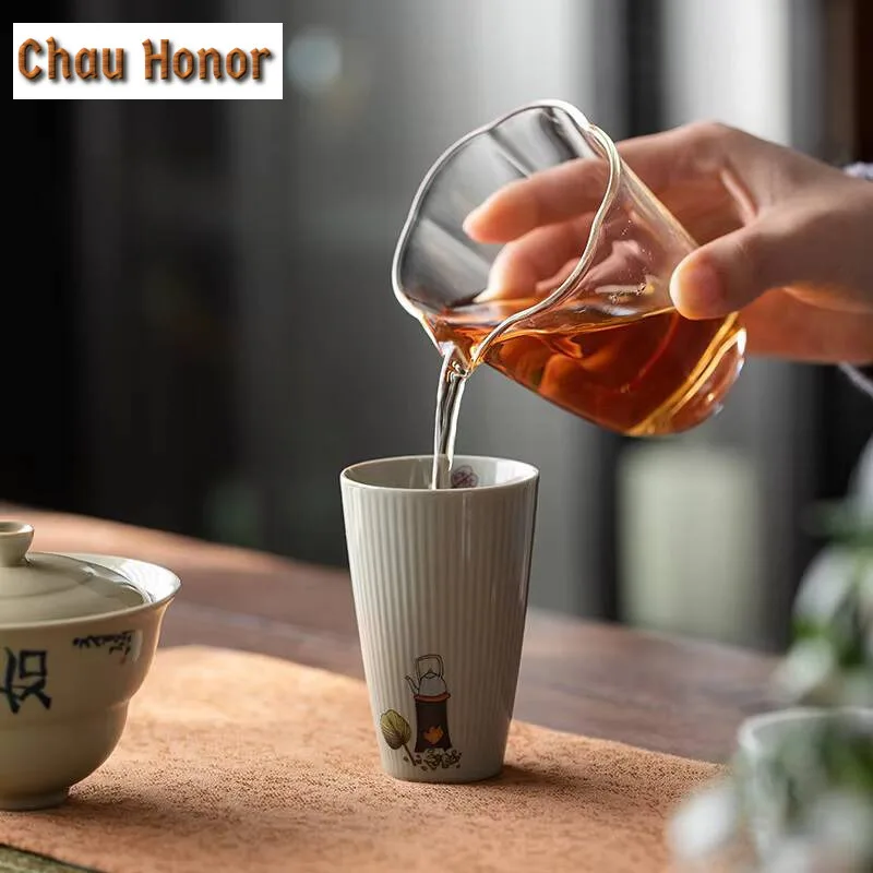 90ml Honey Glaze Vertical Pattern Personal Tea Cup Hand Warmer Mug Ceramic Master Cup Kung Fu Tea Set Tea Ceremony Drinkware