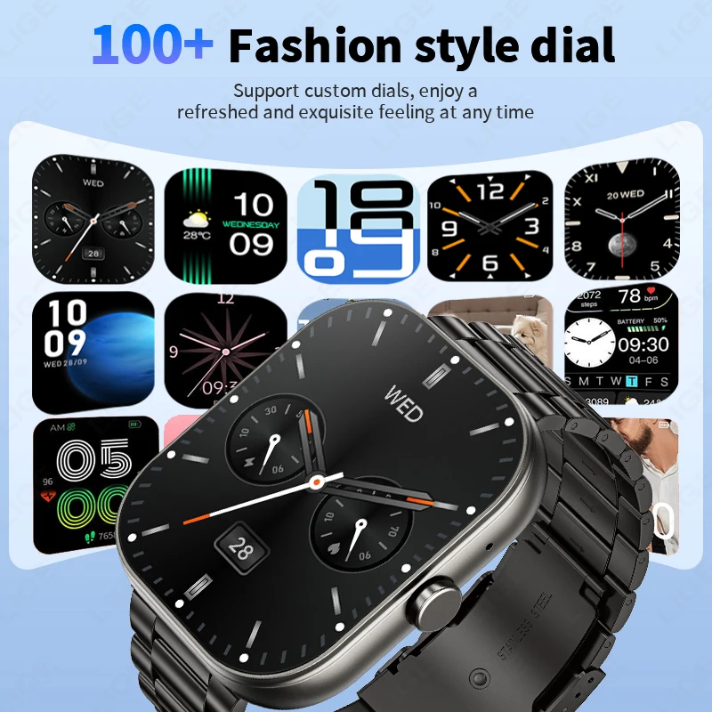 LIGE Men Smart Watch 2.01 inch Bluetooth Call Women Voice Assistant Heart Rate Monitor Sleep Tracker Smartwatch For Android IOS
