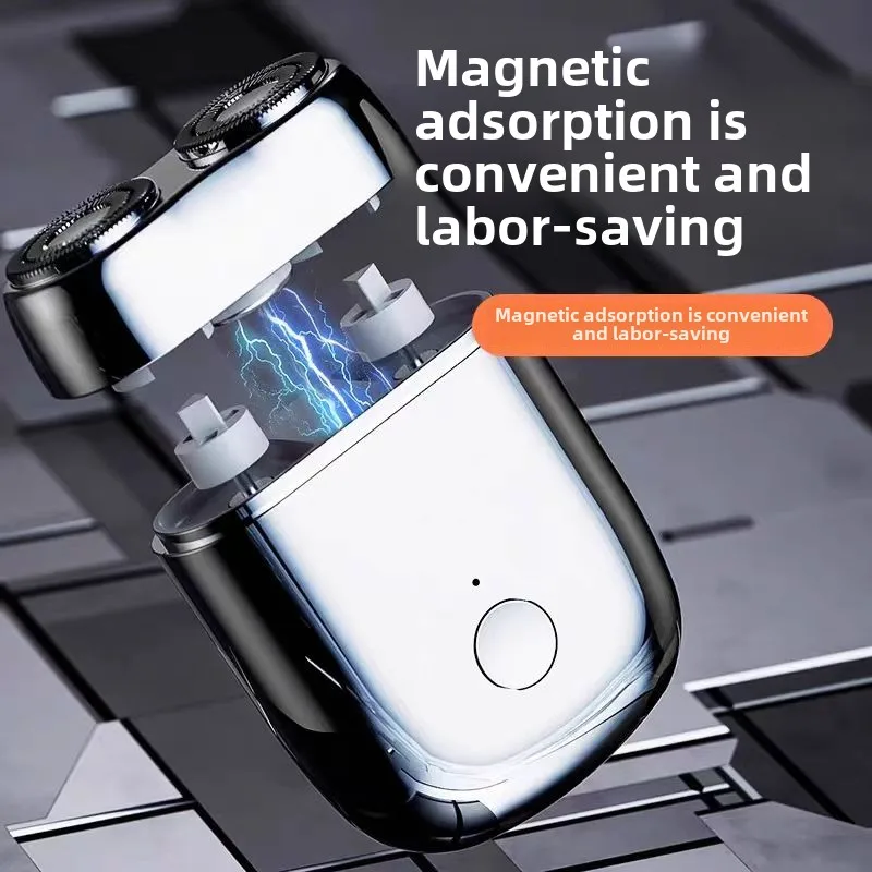 Electric Shaver Magnetic Double Blade Fully Automatic Portable Waterproof Rechargeable Mini Rotary For Men