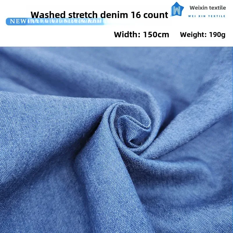 Washed Denim Fabric Elastic Slant Wash Blue Black Thin Denim Material for Clothing Mens Womens Kids Baby Clothing Accessories