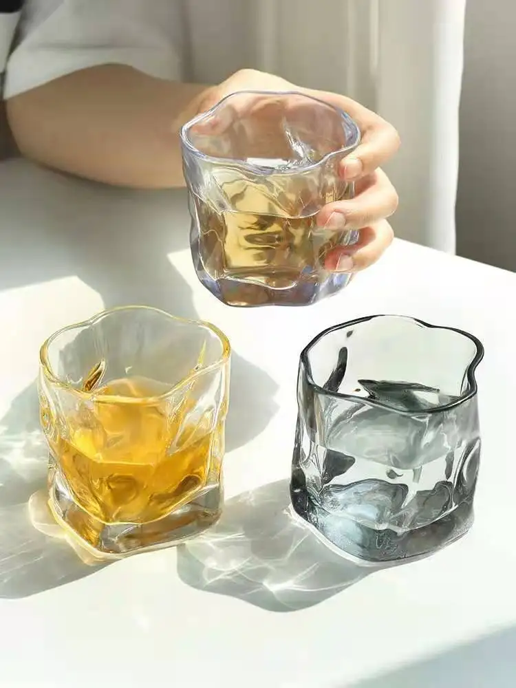 230ML Glass Cup Juice Drink Coffee Mug Wave Pattern Handmade Bar Drinkware glass drinkware